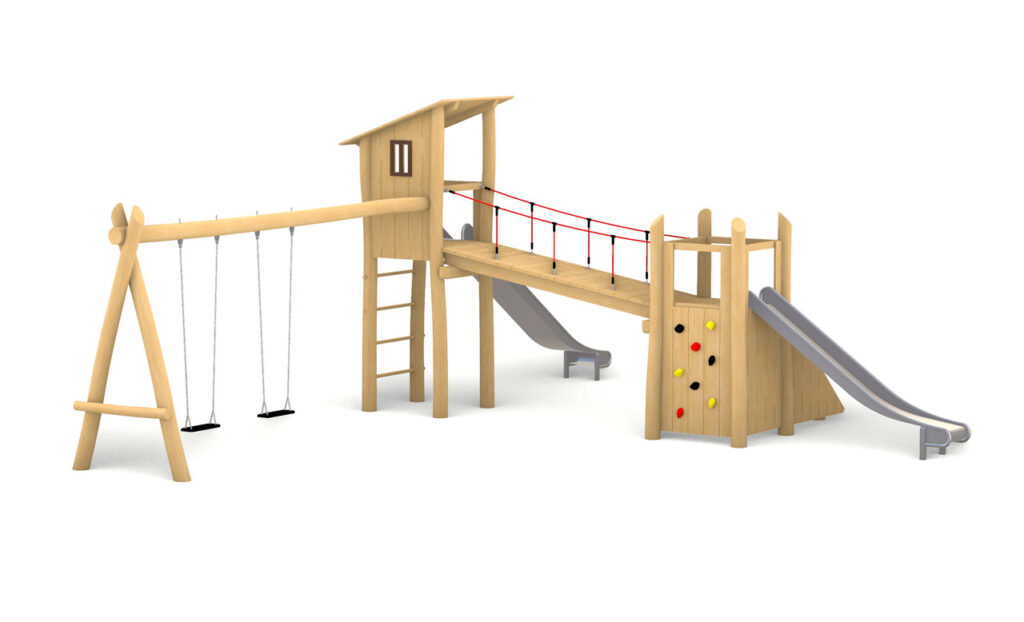 KristallTurm 4-Eck Turm mit Rutschen und Doppelschaukel