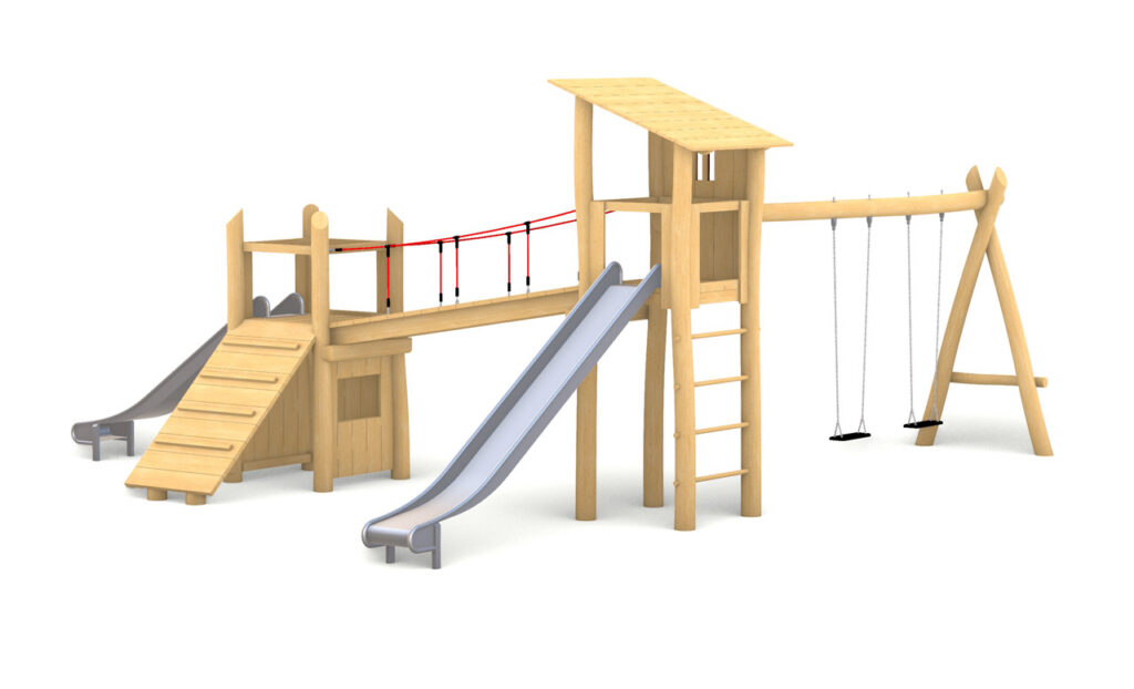 KristallTurm 4-Eck Turm mit Rutschen und Doppelschaukel