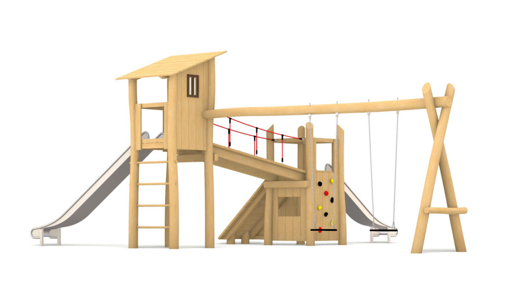 KristallTurm 4-Eck Turm mit Rutschen und Doppelschaukel 