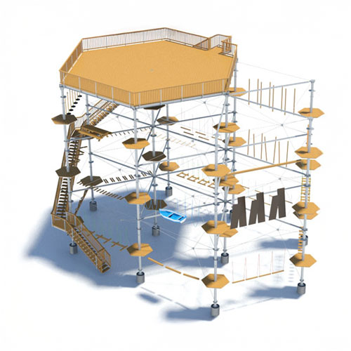 Our medium high ropes course  models KT-12 and KT-10: small enough to fit into places with limited space, but already big enough to install all the larger add-on elements. 