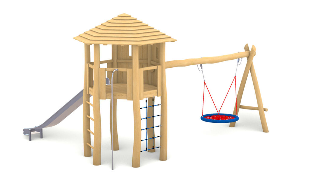 KristallTurm 6-Eck Turm mit Nestschaukel und Rutsche