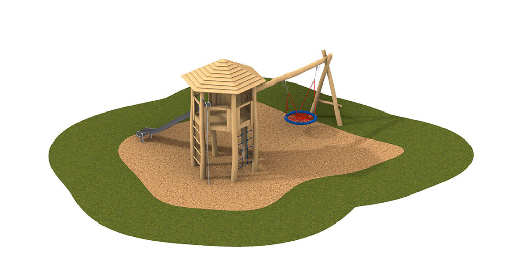 KristallTurm 6-Eck-Spielturm mit Nestschaukel und Rutsche
