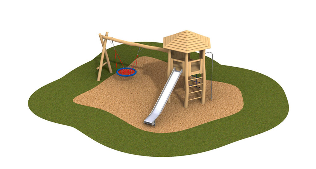 KristallTurm 6-Eck Spielturm mit Rutsche und Schaukel