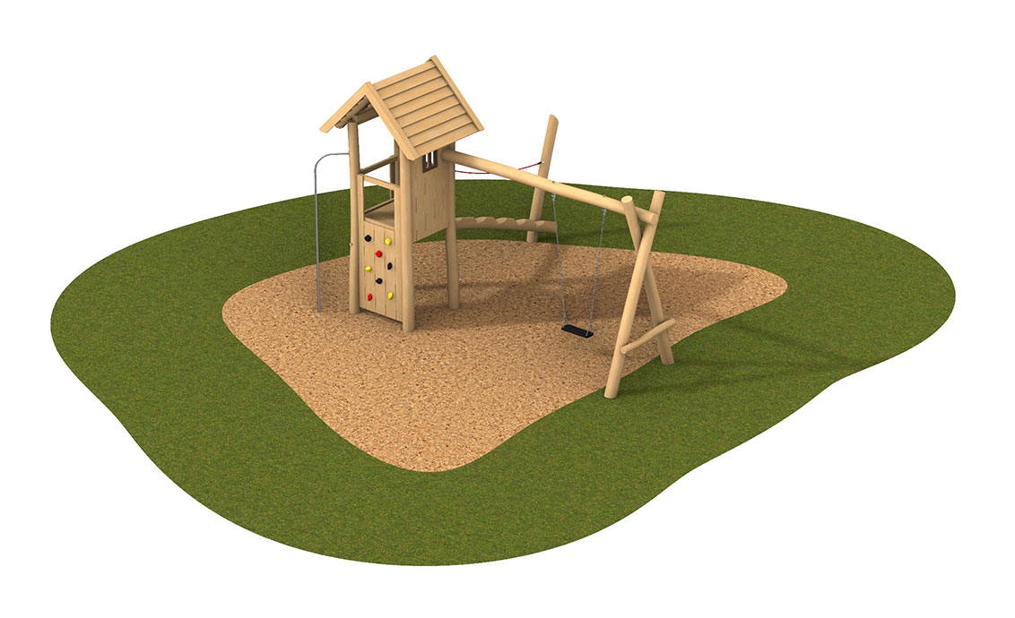 KristallTurm Spielkombination Flamingo 2 mit Spielturm, Balancierbalken, Schaukel und Feuerwehrstange