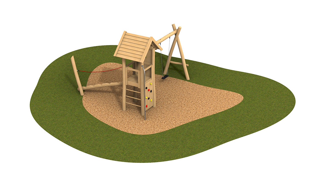 KristallTurm Spielkombination Flamingo 2 mit Spielturm, Balancierbalken, Schaukel und Feuerwehrstange
