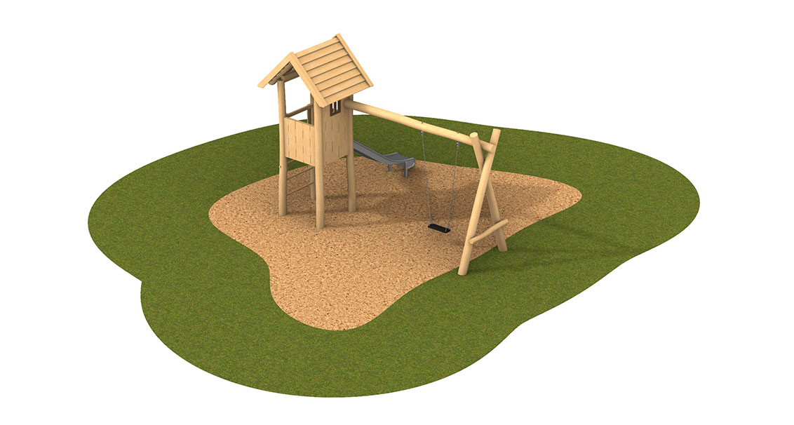 KristallTurm Spielkombination Flamingo mit Schaukel, 4-Eck-Turm und Edelstahlrutsche