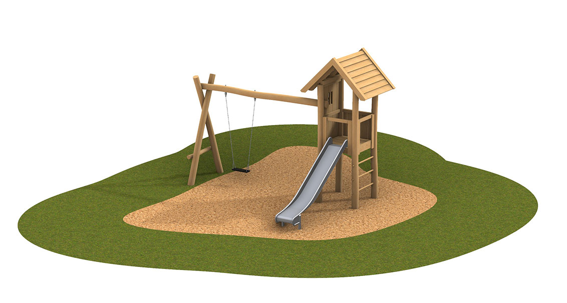 KristallTurm Spielkombination Flamingo mit Schaukel 4-Eck-Turm und Edelstahlrutsche