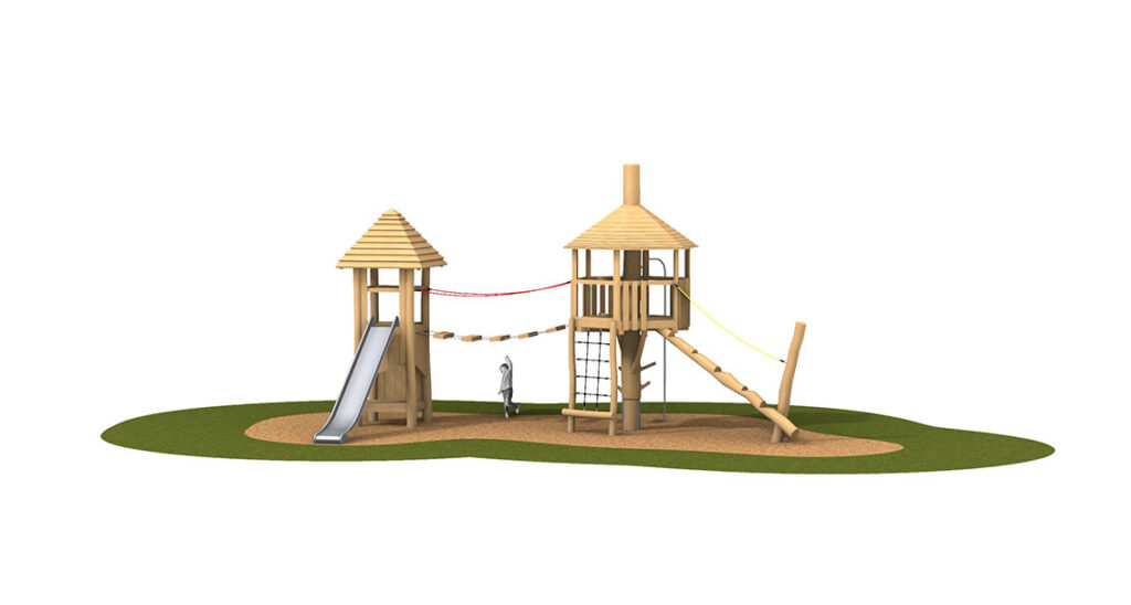 KristallTurm Turmkombination Adlerhorst mit 4-Eck und 6-Eck-Turm, Hängebrücke und Rutsche