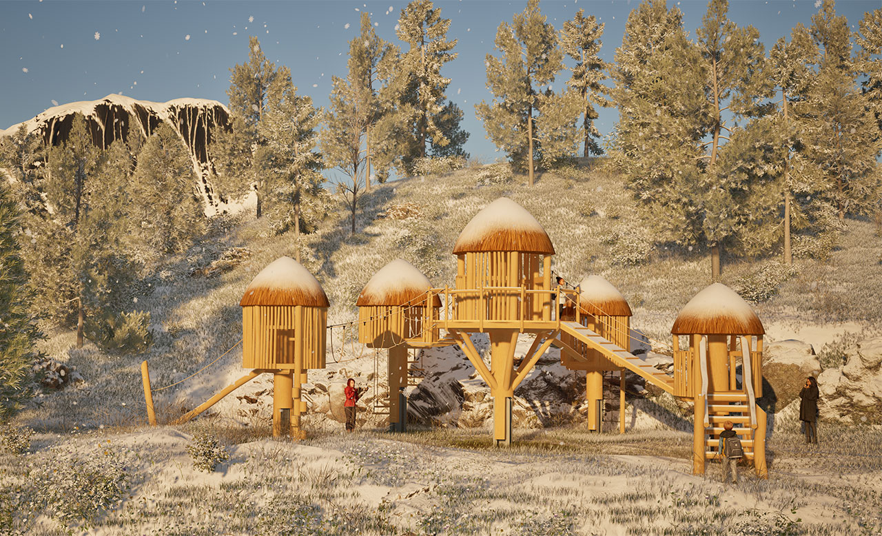 KristallTurm Spielanlage Tahiti Dorf im Winter